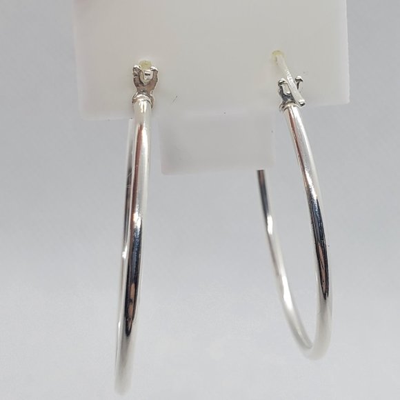 Silver 925 High Polished Hoop Earrings 1.5mm - Picture 4 of 11